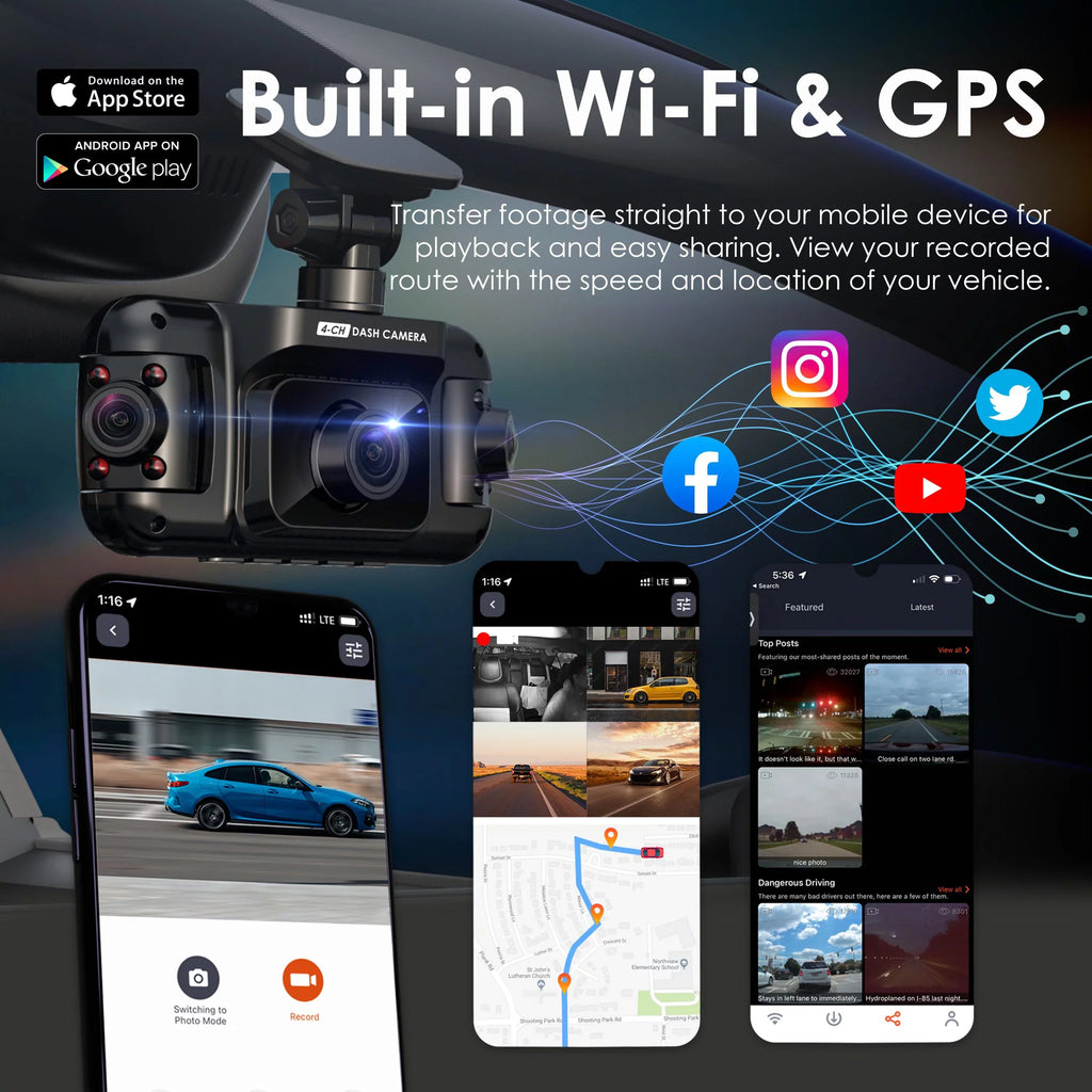 GPS Resolution, and R4 Channel 1080p Rexing Around 4 Dash Cam All Wi-Fi, W/