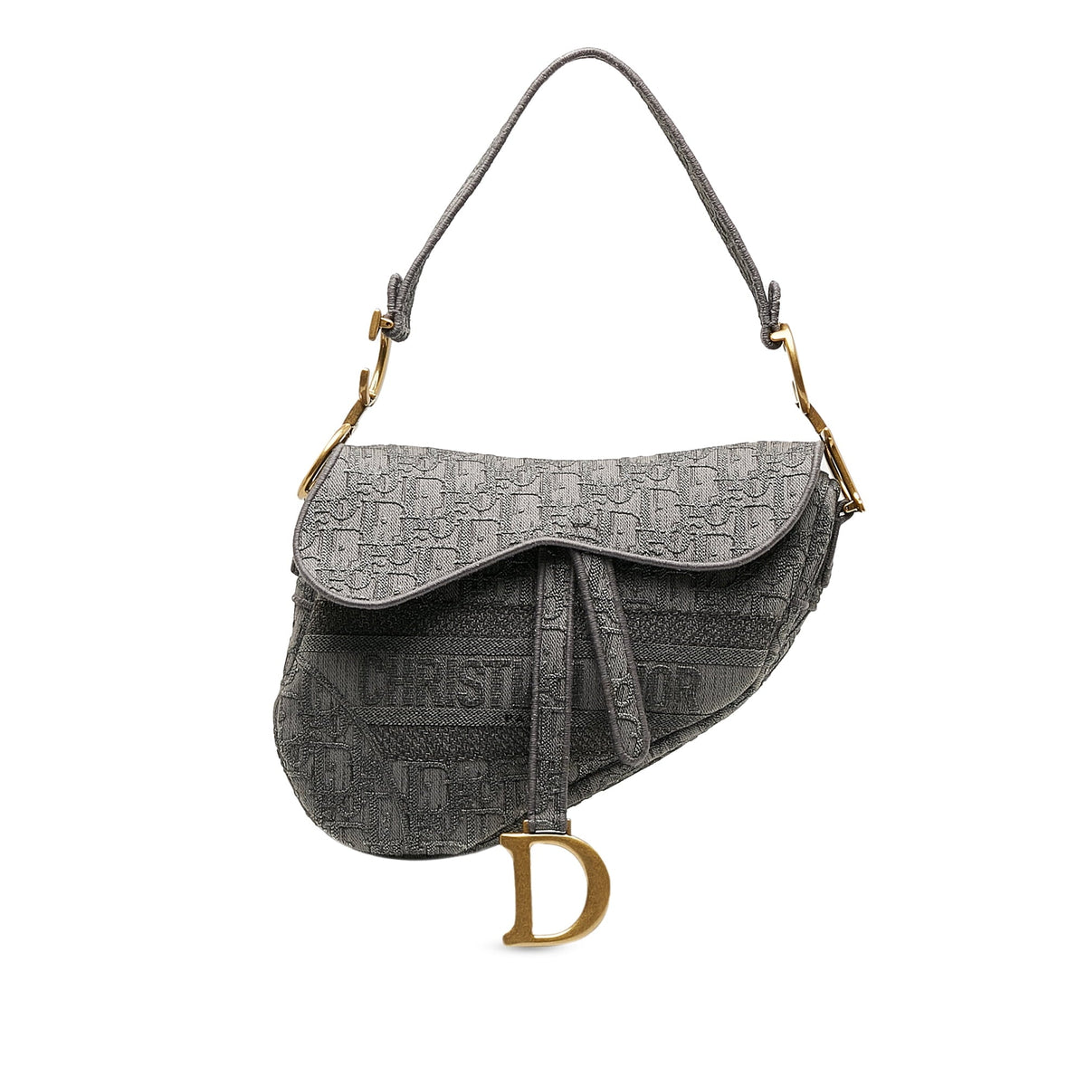 Embroidered Fabric Bag Gray Shoulder Pre-Owned Saddle Authenticated Canvas (Good) Unisex Dior Bag