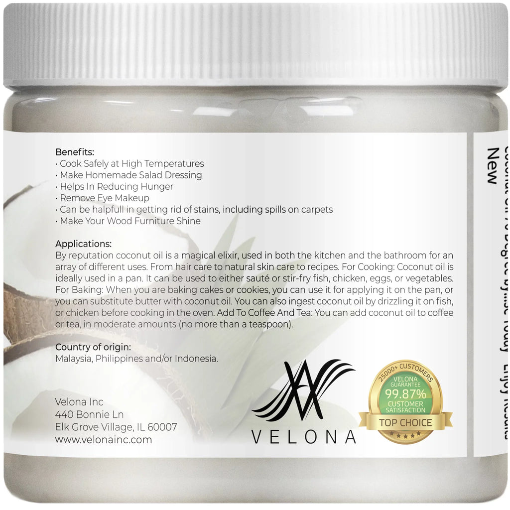 Coconut Natural 76 - Refined, Velona Face, Oil 100% pressed Oil jar | Skin, Carrier in | and | | Care Degree Pure Body, Hair oz 24 Cold