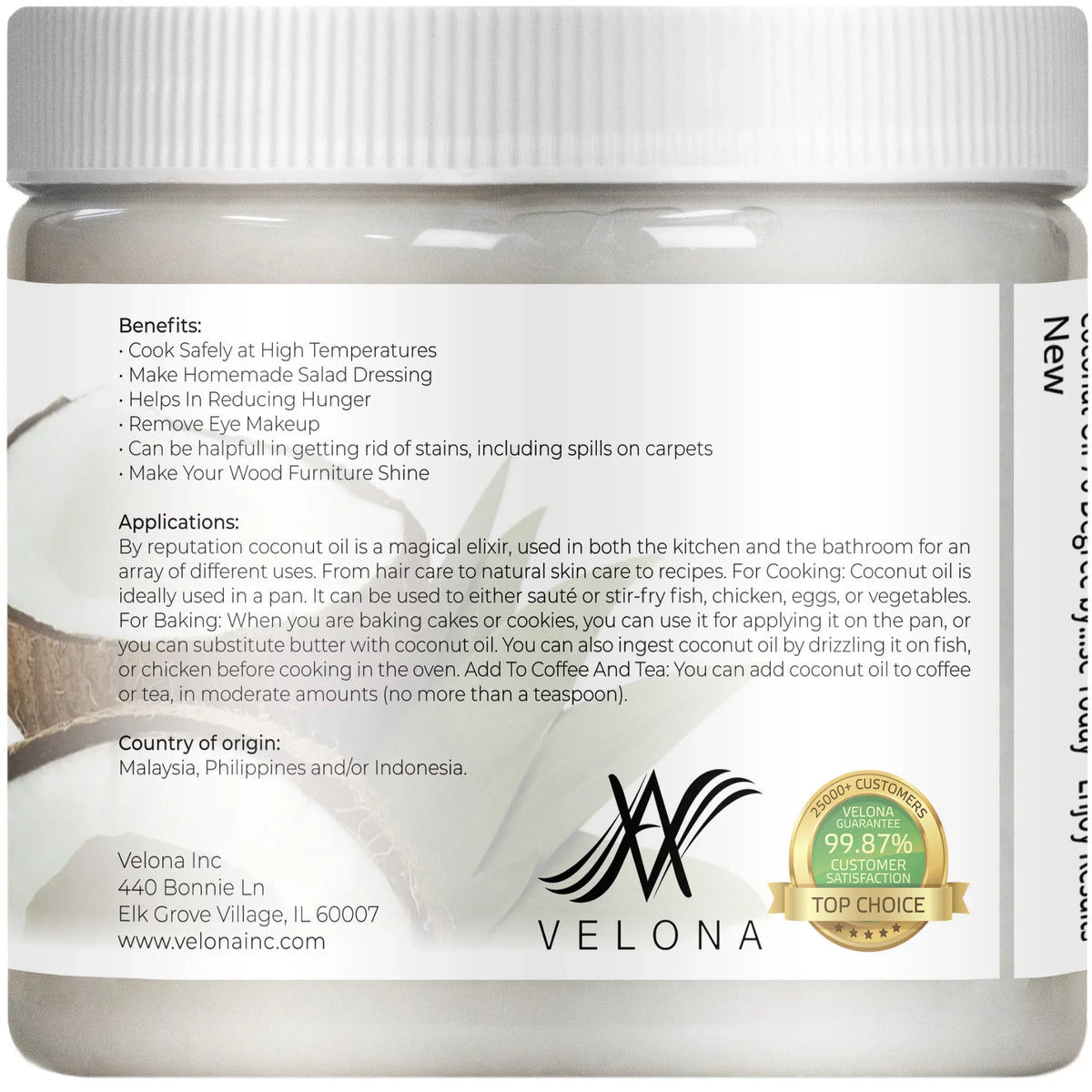 Coconut Natural 76 - Refined, Velona Face, Oil 100% pressed Oil jar | Skin, Carrier in | and | | Care Degree Pure Body, Hair oz 24 Cold
