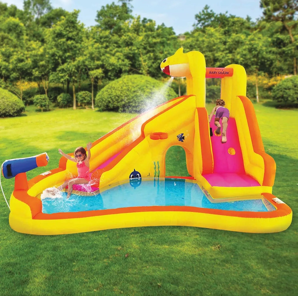 Bounce Wet Kids Pink Fun, Park, Shark liquid or Fong liquid Waterslide Funormous Slide Baby with Dry, Sprayer, exterior Inflatable liquid Blower House Curve Backyard Includes Slide, Pool Party &