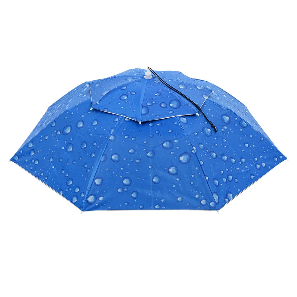 Layer Cap OD Oxford Head Fabric Sun Double Umbrella Hat, 37.4" Blue with Uxcell Strip, Folding Rain