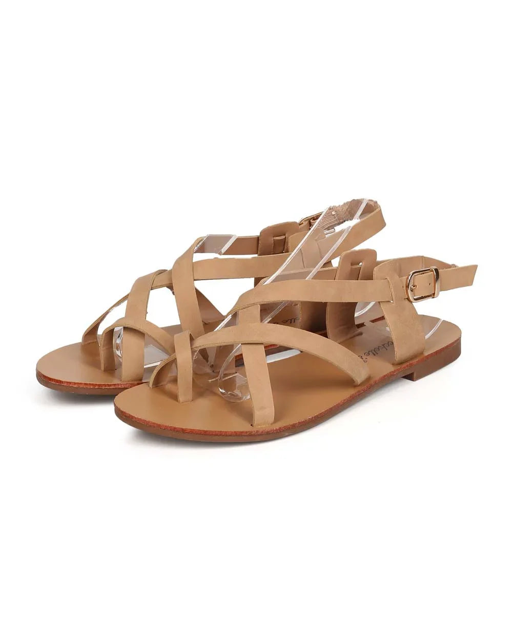 Kiera-04 Criss Sandals Cross (Natural, Toe Natural 5.5) Slingback Leatherette Breckelles Ring