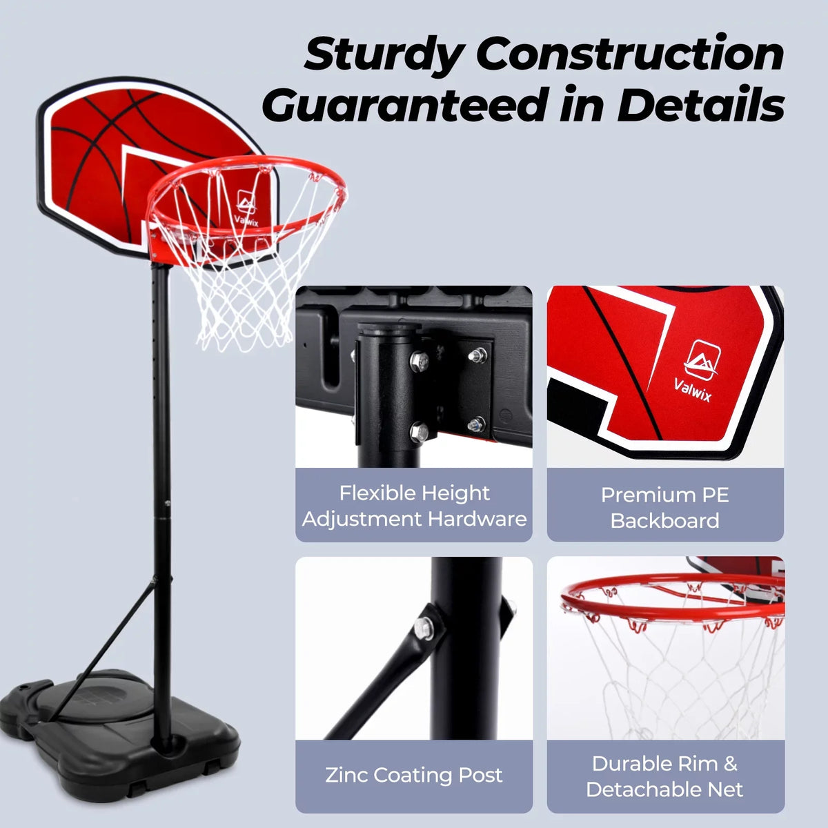 Adjustable Swimming Basketball Balls Pump Pool Height With 45"-59" And Hoop Valwix 2