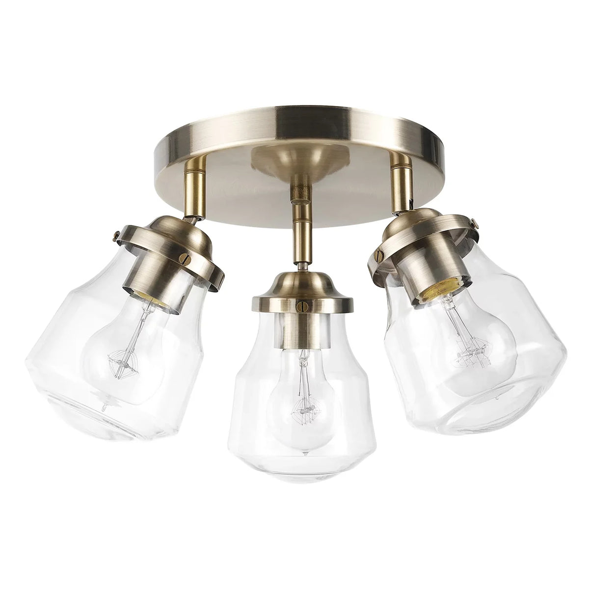 Globe Gerard with Clear Bulbs 59761 Lighting Canopy 3-Light Glass Electric Included, Light Brass Track Antique Shades,