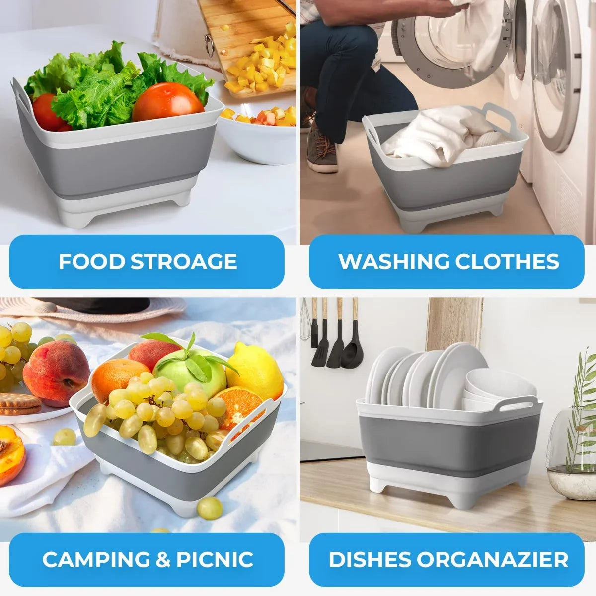 Plug(Gray) Basin Dish Gal(9L) Draining Tub,Washing Portable Collapsible Imoment Tub Sink,Folding with 2.4 Laundry