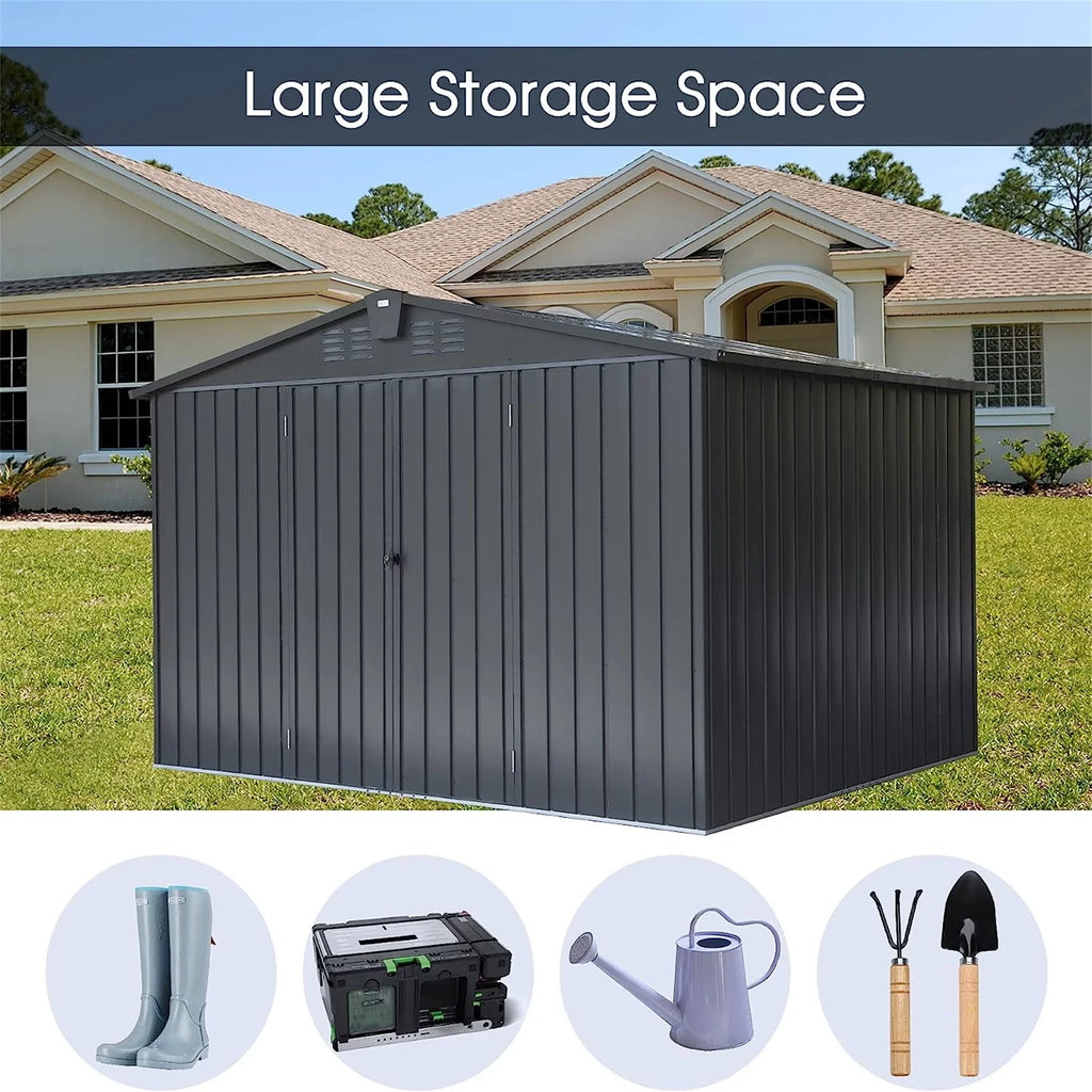 with Black) Garden Lawn Metal Cabinet Storage Trash Can, Tools, 10'X 8', Homiyad Steel Galvanized Door Backyard, Lockable exterior Shed Shed for (10X8ft, for Bike, exterior Storage Patio,
