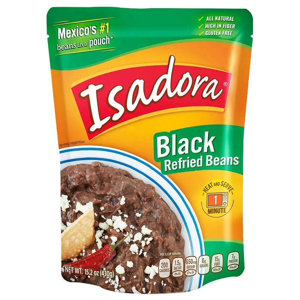 (Black Pouch 6 15.2oz Pack) Isadora Beans, Refried Beans