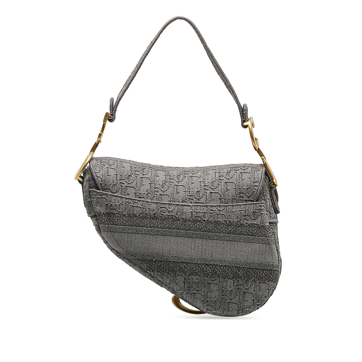 Embroidered Fabric Bag Gray Shoulder Pre-Owned Saddle Authenticated Canvas (Good) Unisex Dior Bag