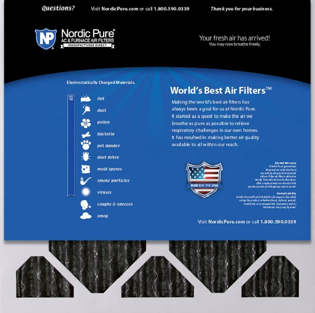 Pure MERV Pleated Pleated 16x16x1 12 Filters Plus Pack Carbon 12 Nordic Air