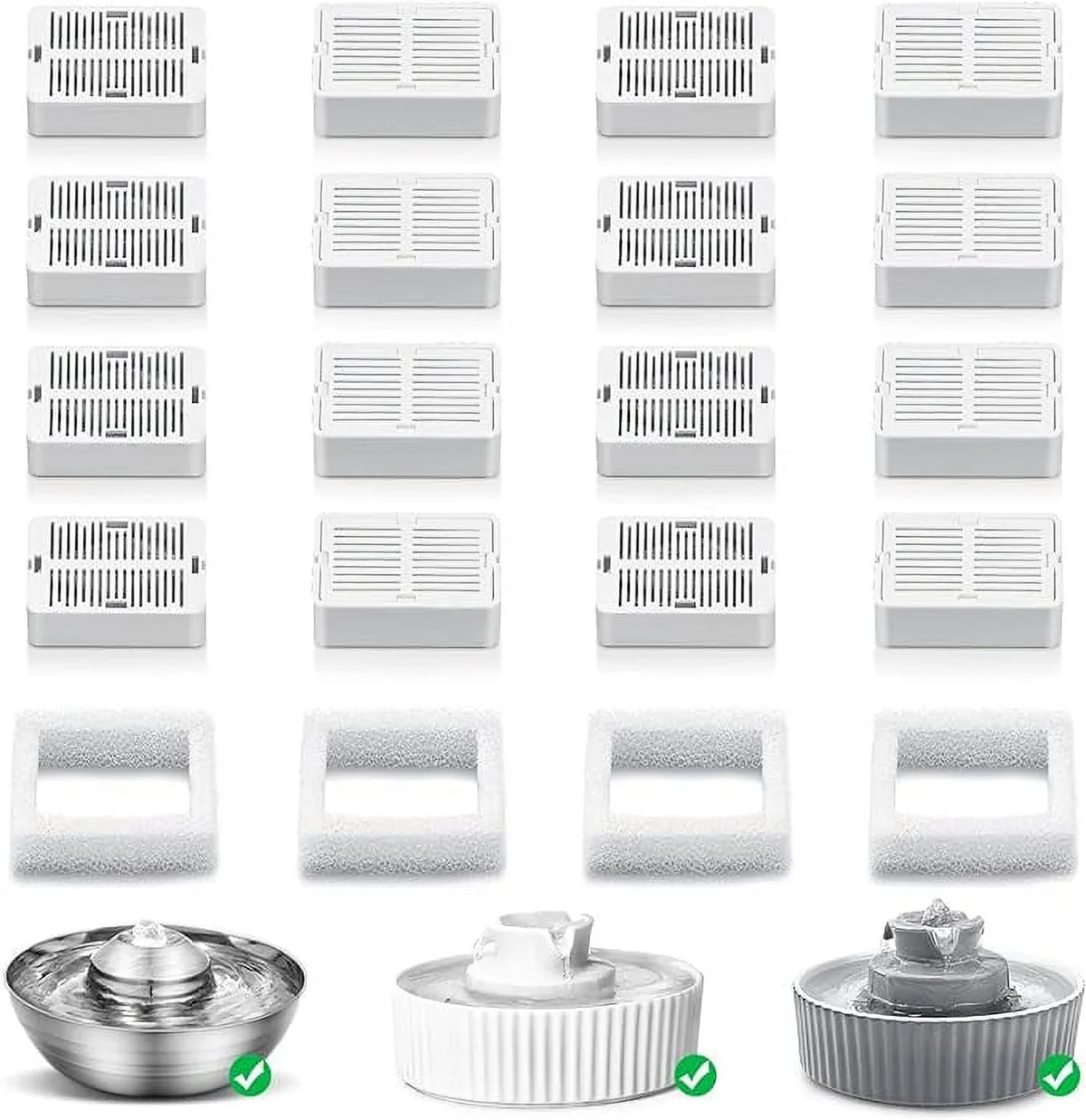 liquid Foam 67oz/2L NautyPaws 16 with Replacement Fountain(20PACK) and Filters, Steel Cat Fountain Cupcake Stainless Cat Compatible Carbon and Filters, Ceramic Fountain with Cat Wave Filters 4