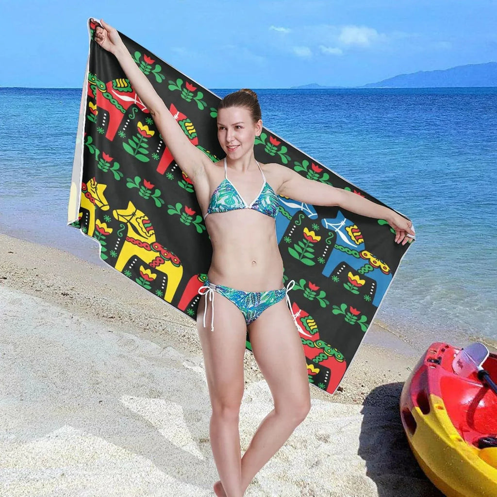 Dala Quick Compact Oversized Bestwell Towels Horse Lightweight Towel - Holiday（350） Swedish Swimming - Towel Camping Dry Travel for Super Absorbent Beach