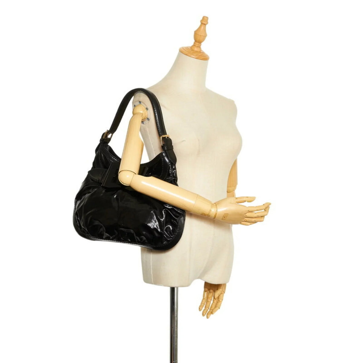 (Good) Hobo Leather Black Patent Pre-Owned Handbag Ladies Ribbon 189885 Bag
