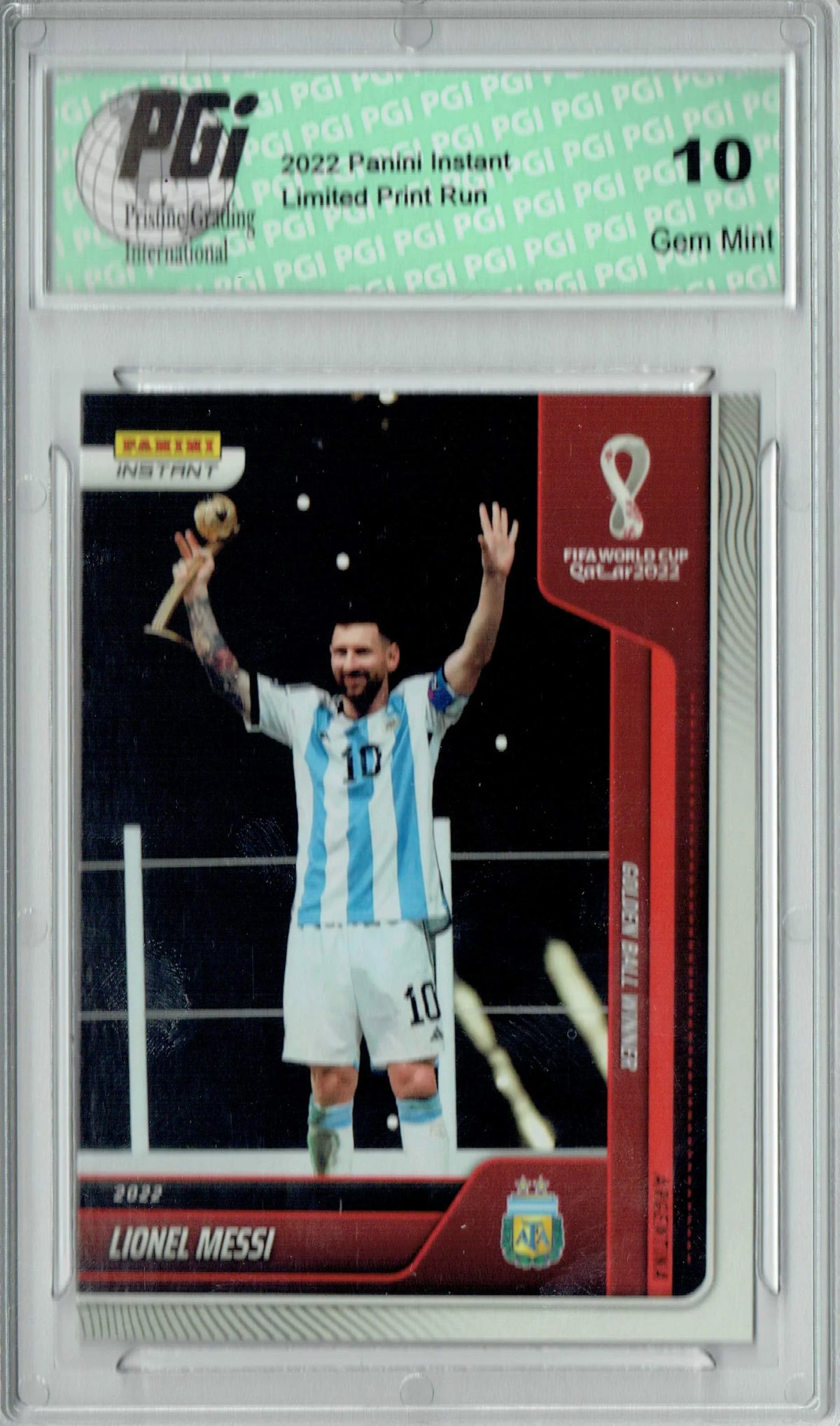 Lionel PGI 10 Messi World Panini 1/6262 2022 Card Ball Golden Instant #132 Cup