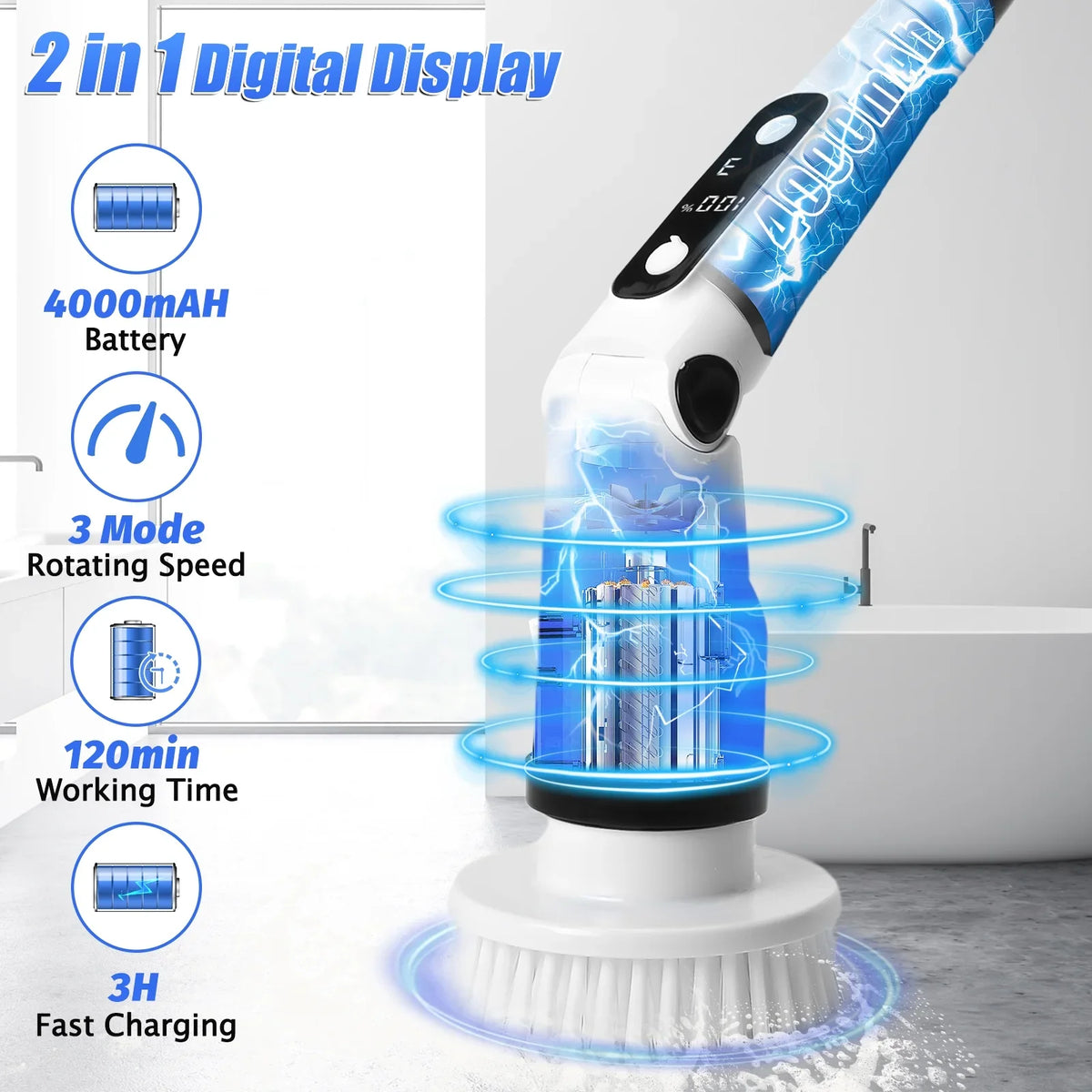 Car Tile Heads,Shower Bathroom Handle Brushes with Long Kitchen Cleaning Cordless WLRETMCI with Spin Brush Brush Household for Scrubber Cleaning Scrubber, Electric Tub Floor 8