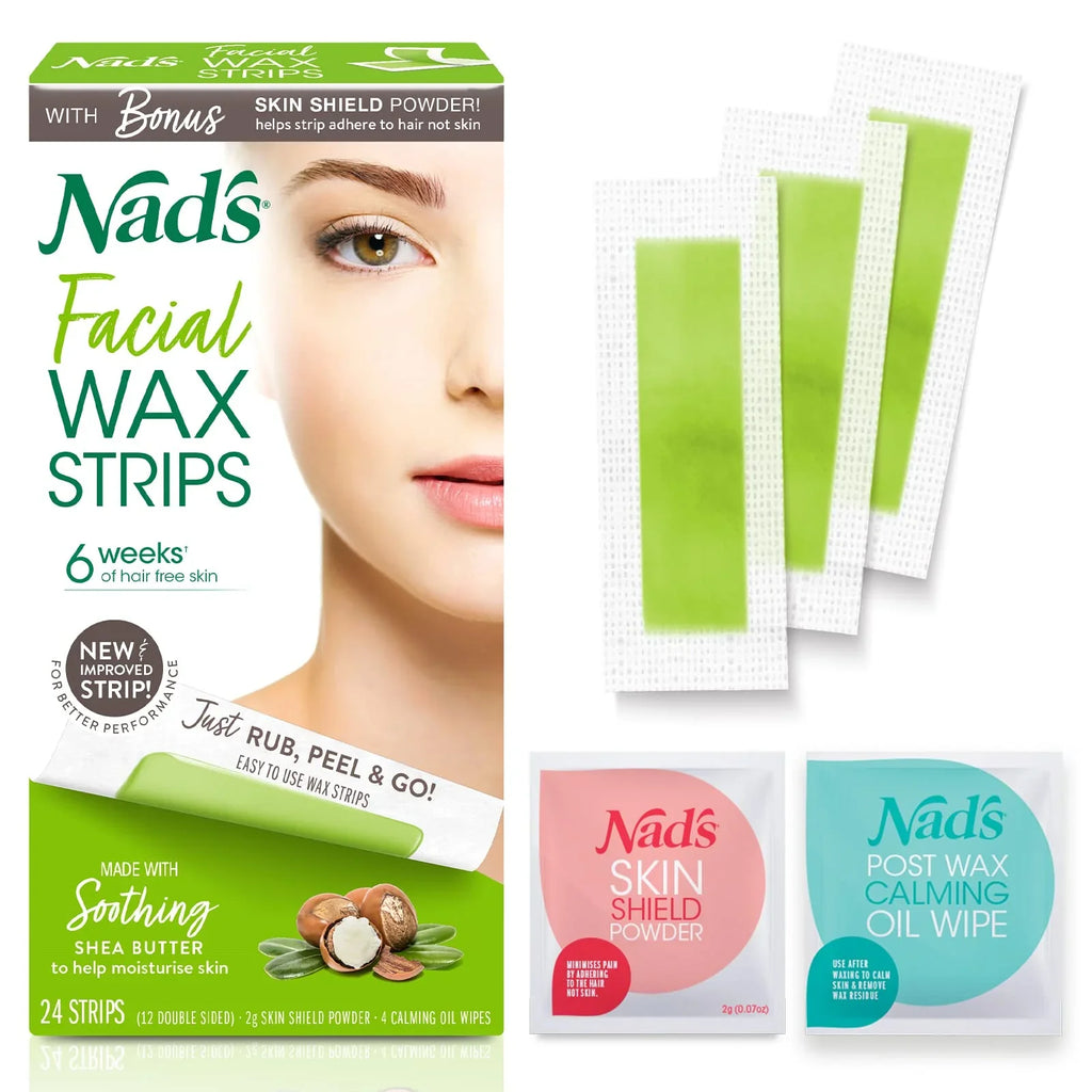 Face 8 - Wax for Strips Facial Wax + Removal Nad's Kit Waxing + Facial Oil Women Powder Hair 48 With Wipes Protection - Strips Skin Calming