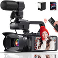 64MP with Focus Screen Zoom Digital Auto Touch 60FPS,HD Video Camera Card, Control MARVUE Remote 18X Charger, 4.0" Vlogging SD Stabilizer, 64G Camcorder 4K Handhold Microphone, Camera