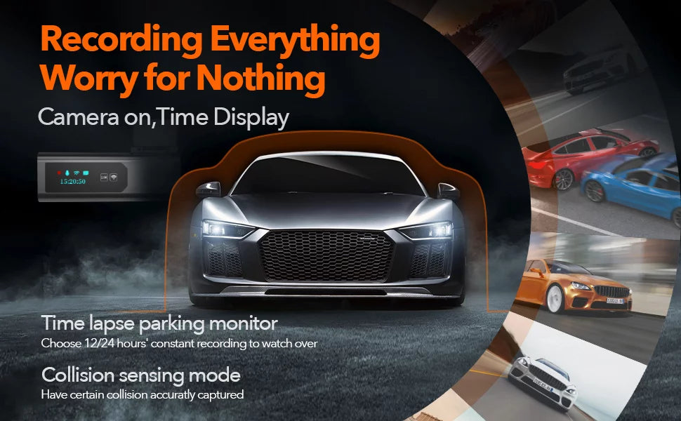 Control, Night 64GB Dash Support Hours Loop 24 Vision, Max with WiFi, Cam, Camera Recording, APP G-Sensor, Dash Parking Monitor, Full HD 2.5K WOLFBOX