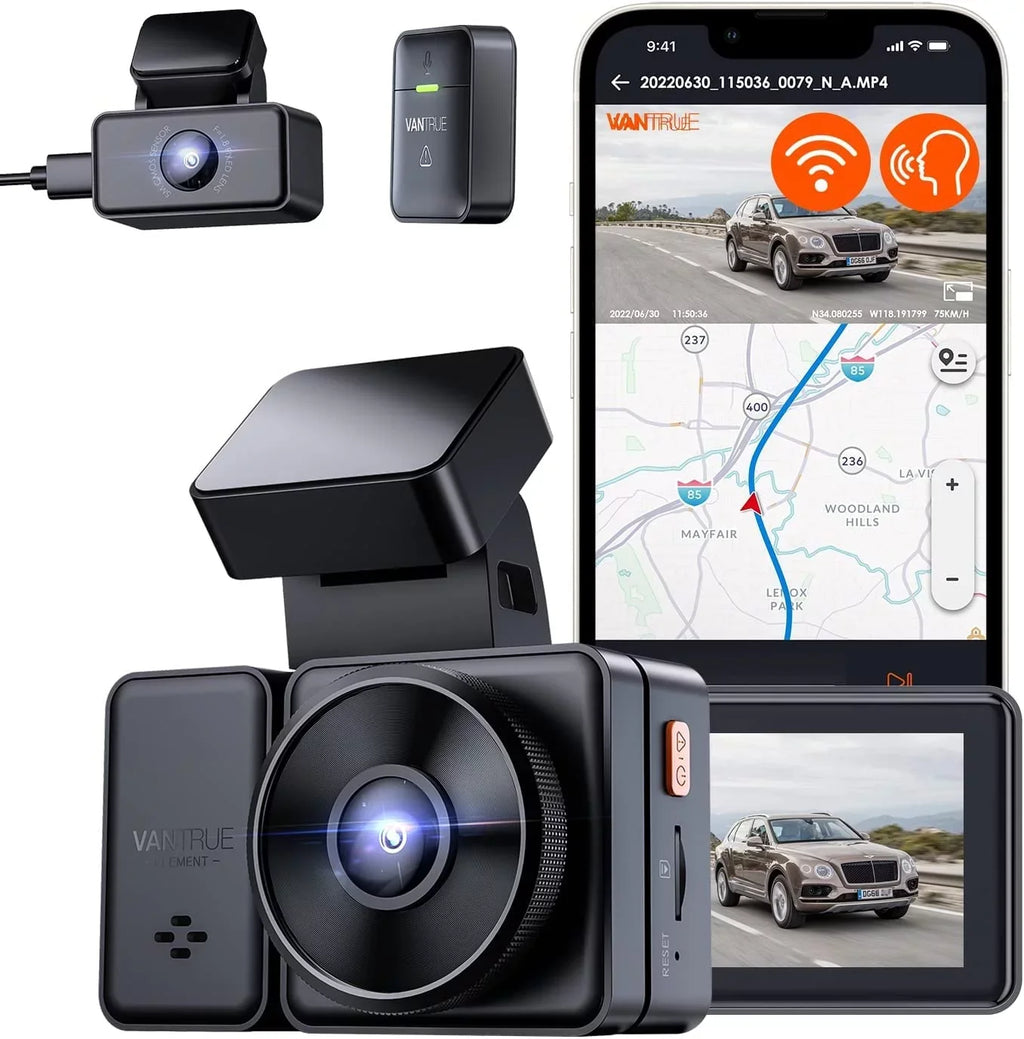 512GB GPS 1944P+1944P Control, Camera, Dash Cam Voice 2.5K Front E2 Motion Buffered with Vision, Detection, Car & Parking Night Mode, WiFi, 5G Dual Rear Capacitor, and Enhanced 24hrs Vantrue Support