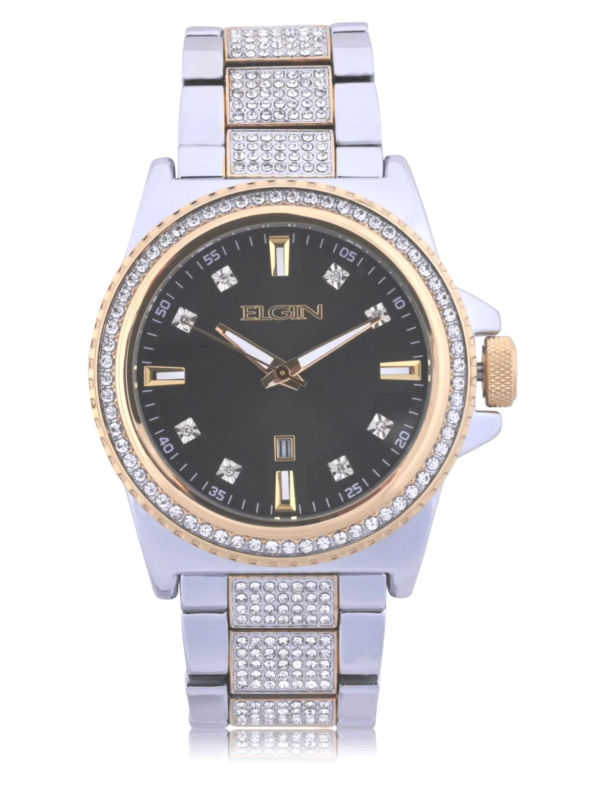 (FG180015ST) with Elgin Gold Stones Alloy Male and Watch Silver Case and and Adult in Bracelet Set