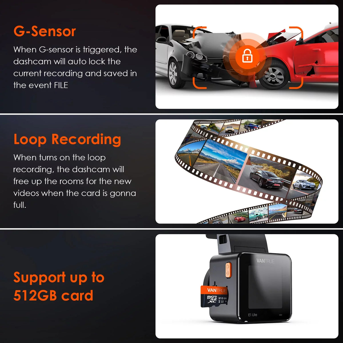 Control System, Compact 512GB with Car Dash Support WiFi Voice W camera G-Sensor, Max 24/7 GPS Lite) Cam 160° (E1 Vantrue Mode, Mini X Angle, 1080P, Dual Parking 1920 Wide