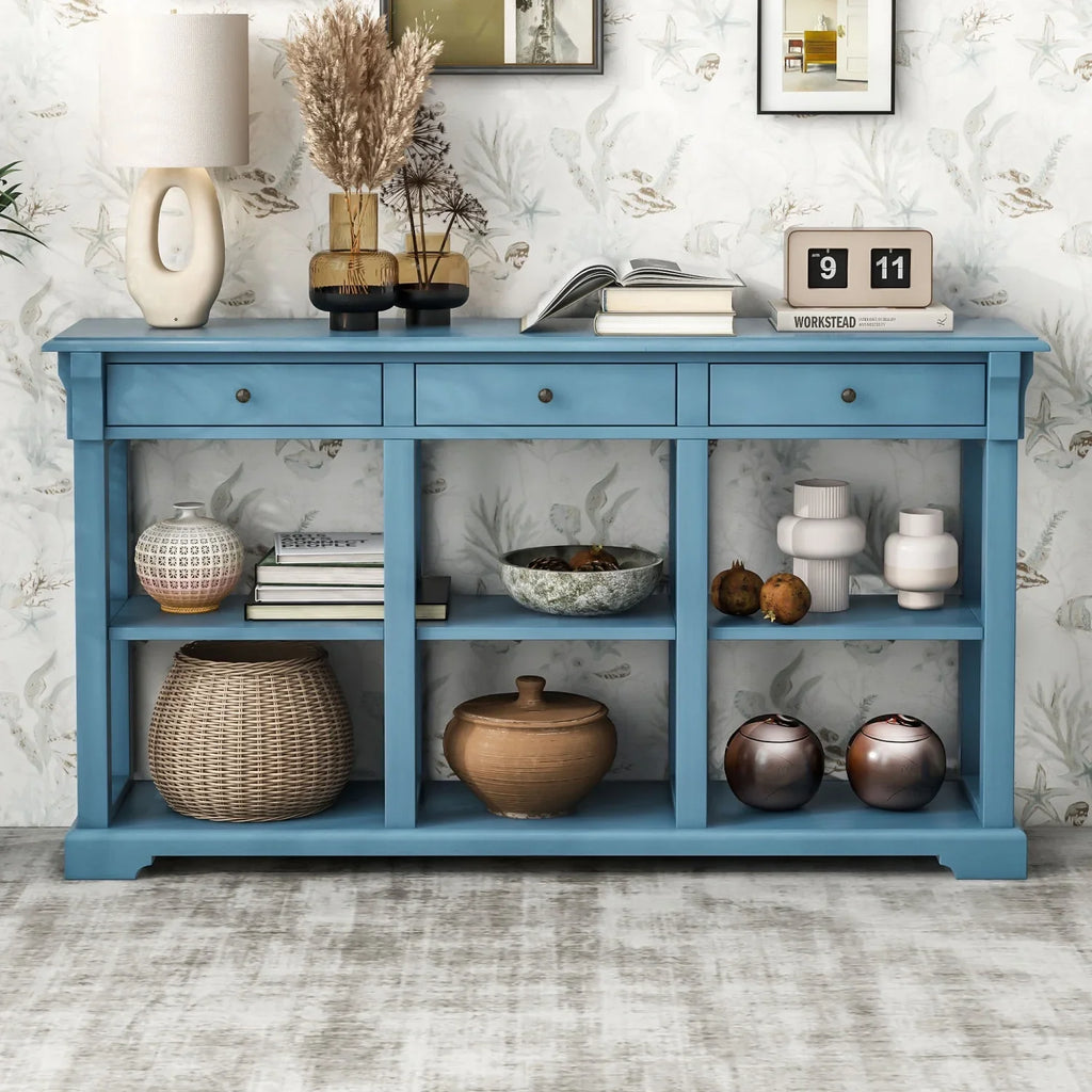 (Navy TREXM and Living Room SKU WF298765AAM) Open Retro Console Table/Sideboard OLD Shelves Ample for Drawers with Storage