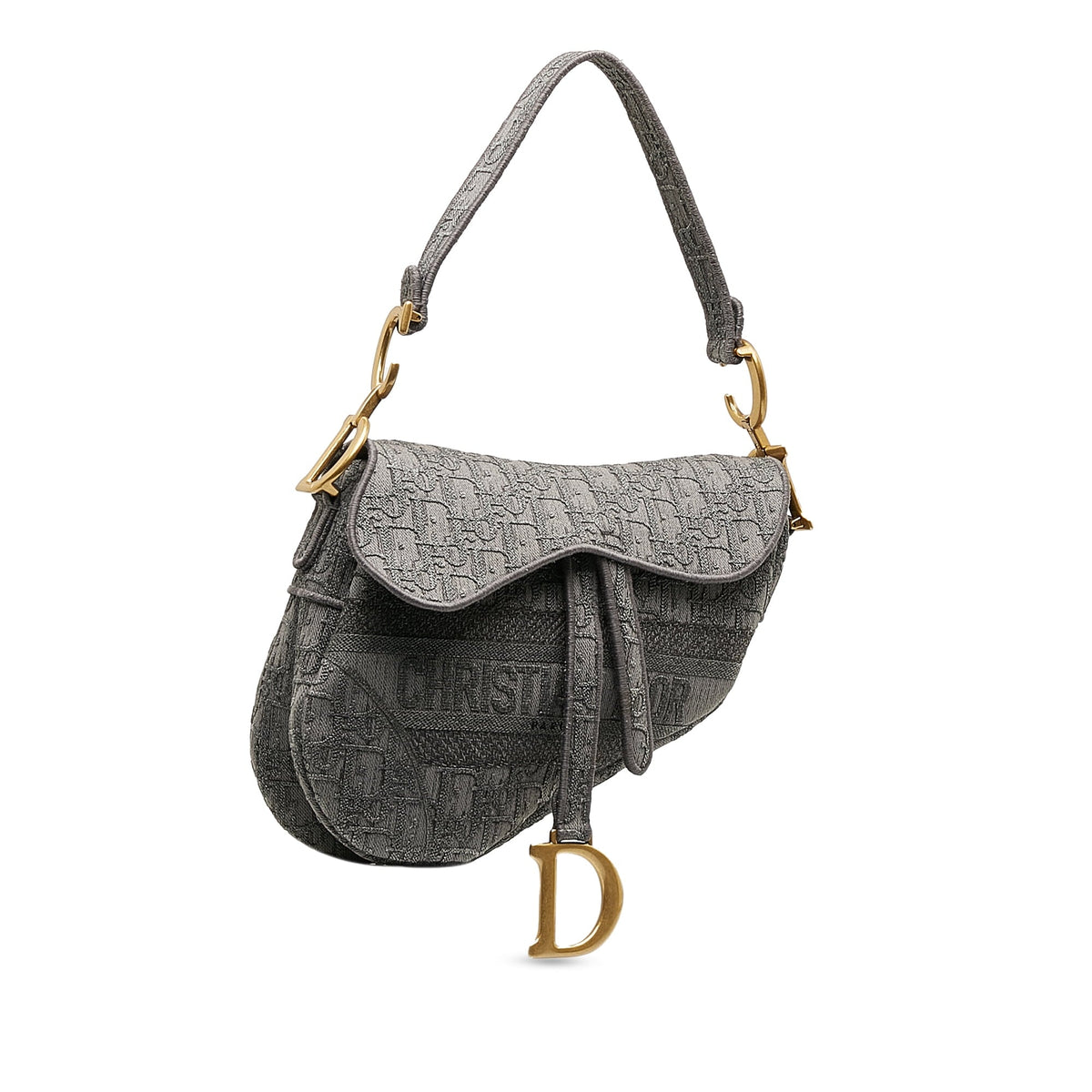 Embroidered Fabric Bag Gray Shoulder Pre-Owned Saddle Authenticated Canvas (Good) Unisex Dior Bag