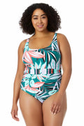 Piece dimension Belted Women's Neck Anne 16W Tropical Multi Scoop Zesty One Swimsuit Cole