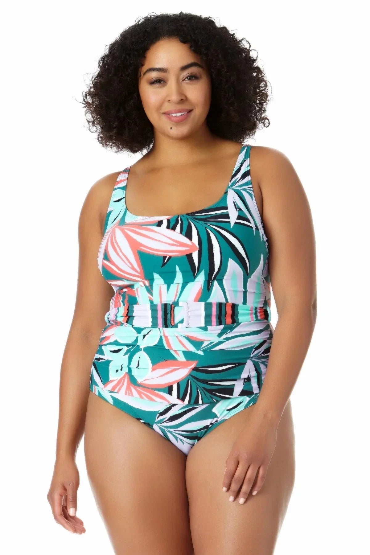 Piece dimension Belted Women's Neck Anne 16W Tropical Multi Scoop Zesty One Swimsuit Cole