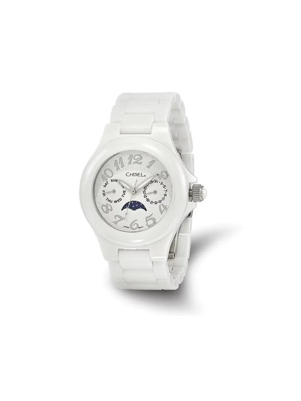 Chisel with Analog Ladies Ceramic Watch Dial White Strap White
