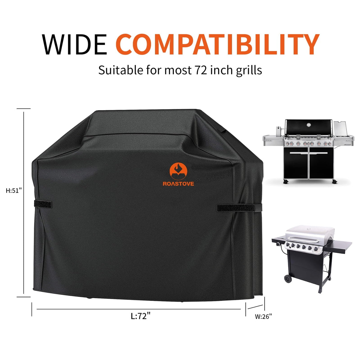 Oxford L Grill etc.(UV Cover Resistant)(72" 600D Rip Fabric Roastove Black) H, x & Broil x Dust W Heavy climate Resistant, Duty Grill Resistant, weber,Brinkmann,Char Cover, liquid for 26" & BBQ 51"