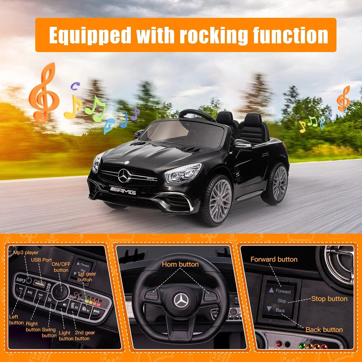 Kids - 12V Remote On with Electric SL65 AMG Licensed Ride Officially Car Benz Control