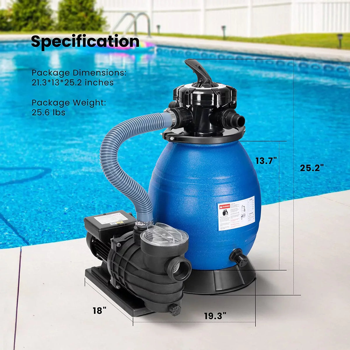 Hp 3/4 Pump, Capacity 15360 SPECSTAR 45 2380 Sand with Pound Pool, GPH Pool Sand Gallons Fits Filter