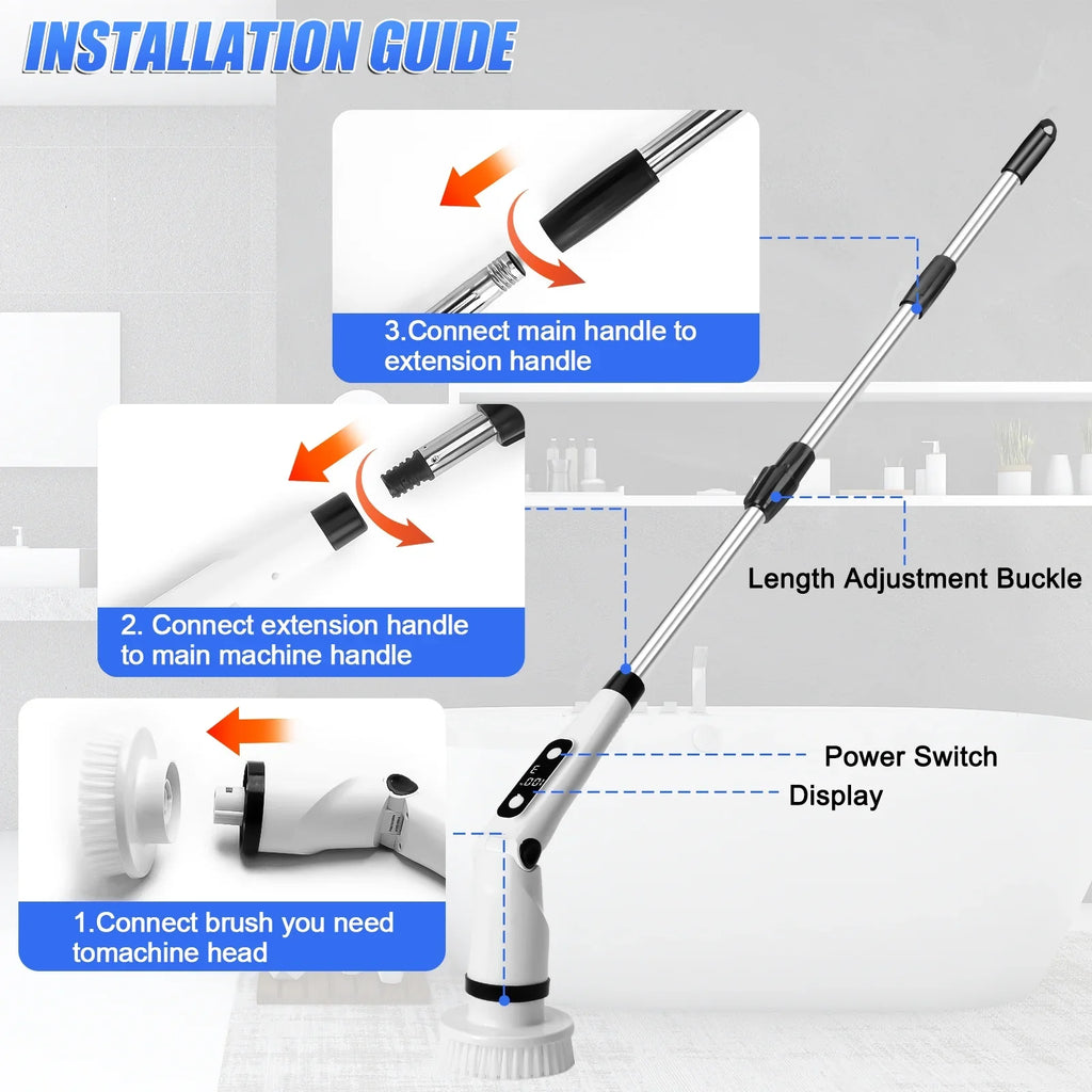 Car Tile Heads,Shower Bathroom Handle Brushes with Long Kitchen Cleaning Cordless WLRETMCI with Spin Brush Brush Household for Scrubber Cleaning Scrubber, Electric Tub Floor 8