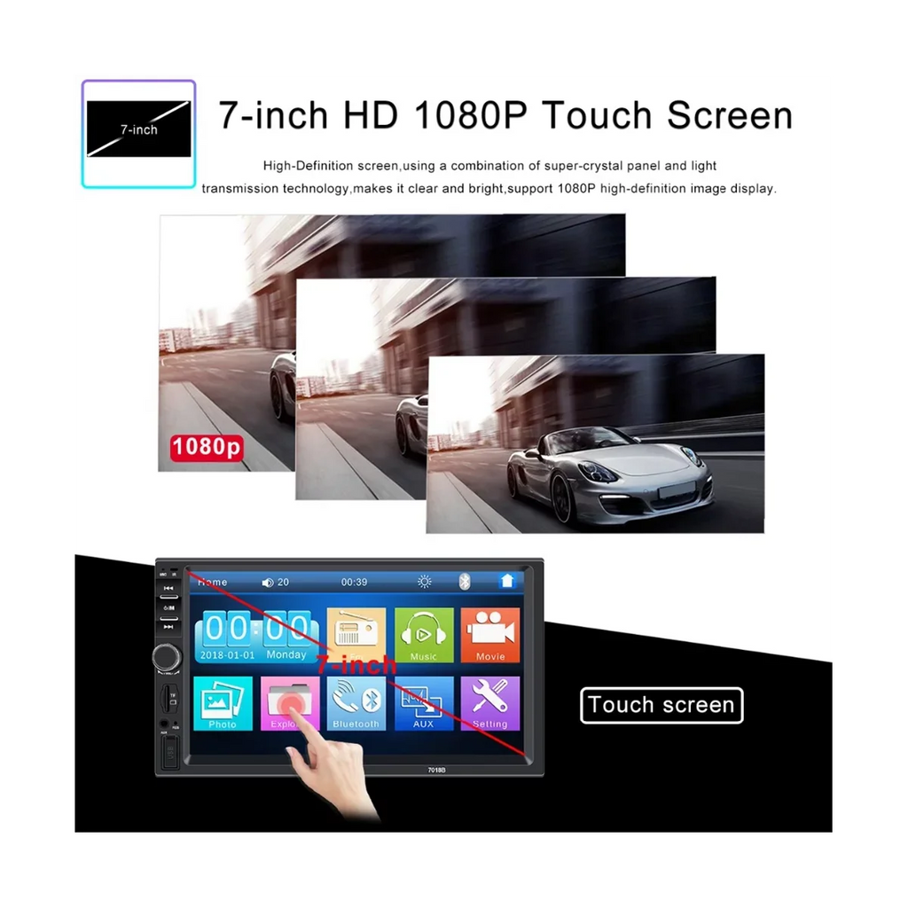 Receiver with USB FM Audio Din with Double Radio Backup Mirror Stereo Bluetooth Camera Screen and 7 Car Touch Radio Inch Car Control Remote Link