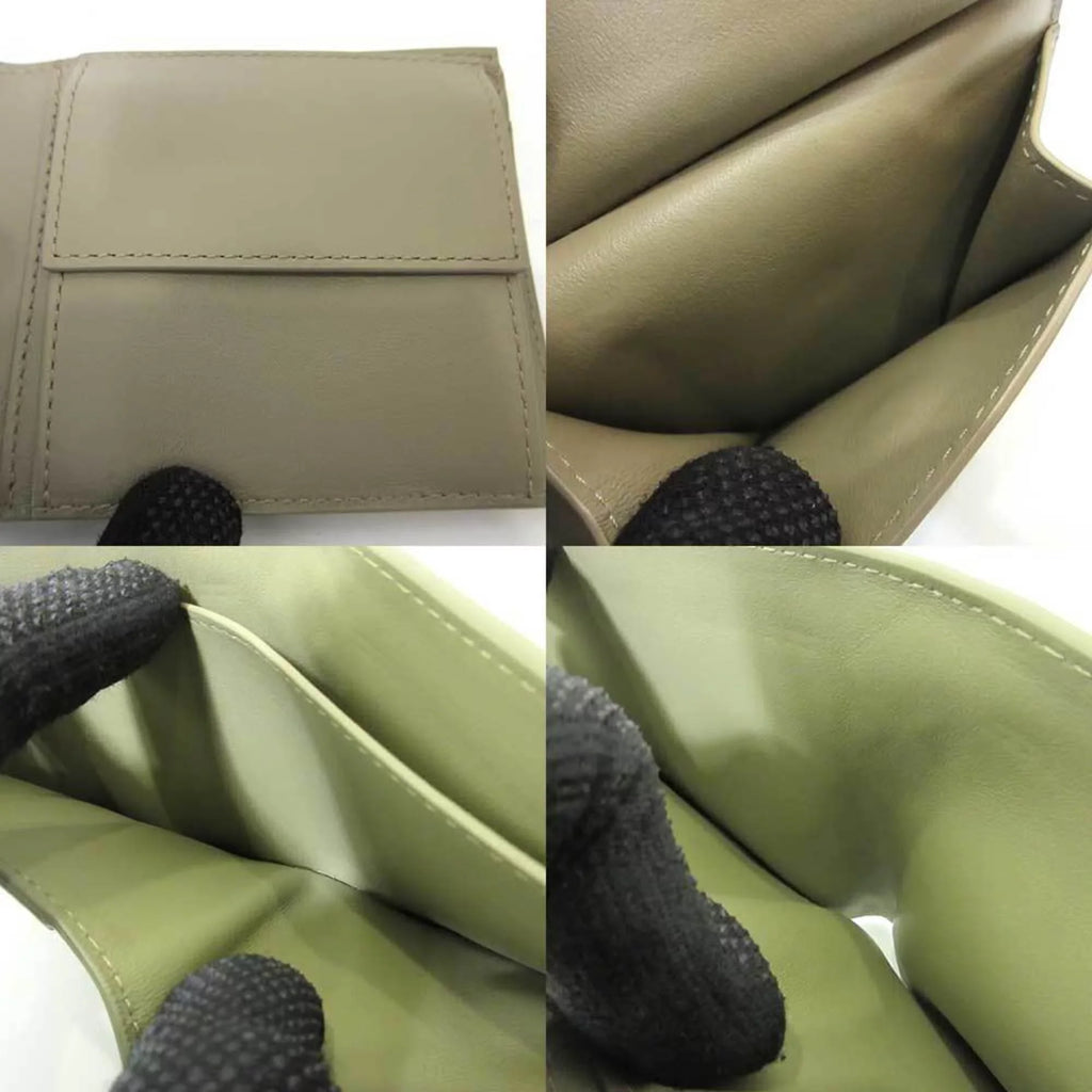 New) (Like Mini Folded Women's Bottega Wallet Calf Veneta Greige Pre-Owned Intrecciato Beige Square Men's