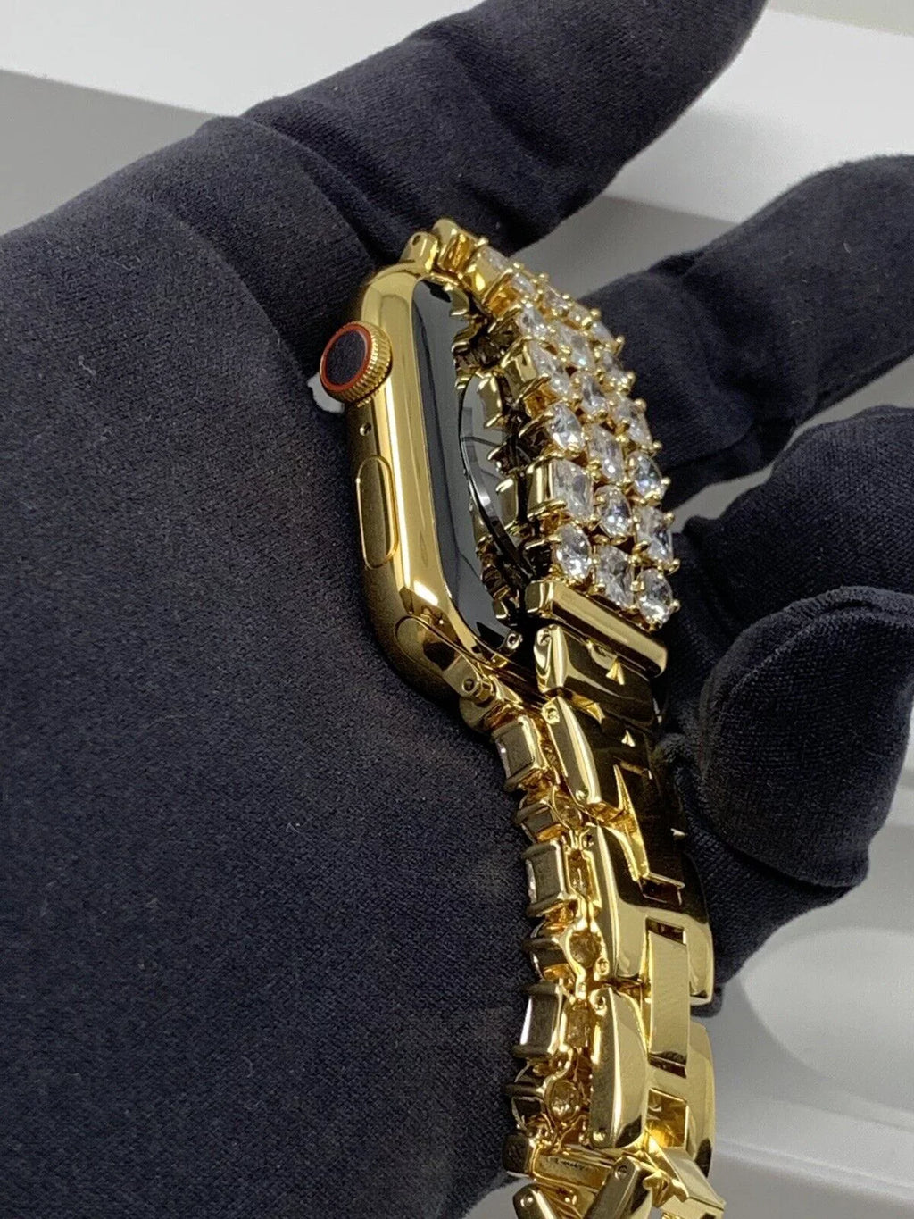 SERIES Diamond Plated 44MM Link Band Gold Rhinestones LTE 5 iWatch 24K Gold