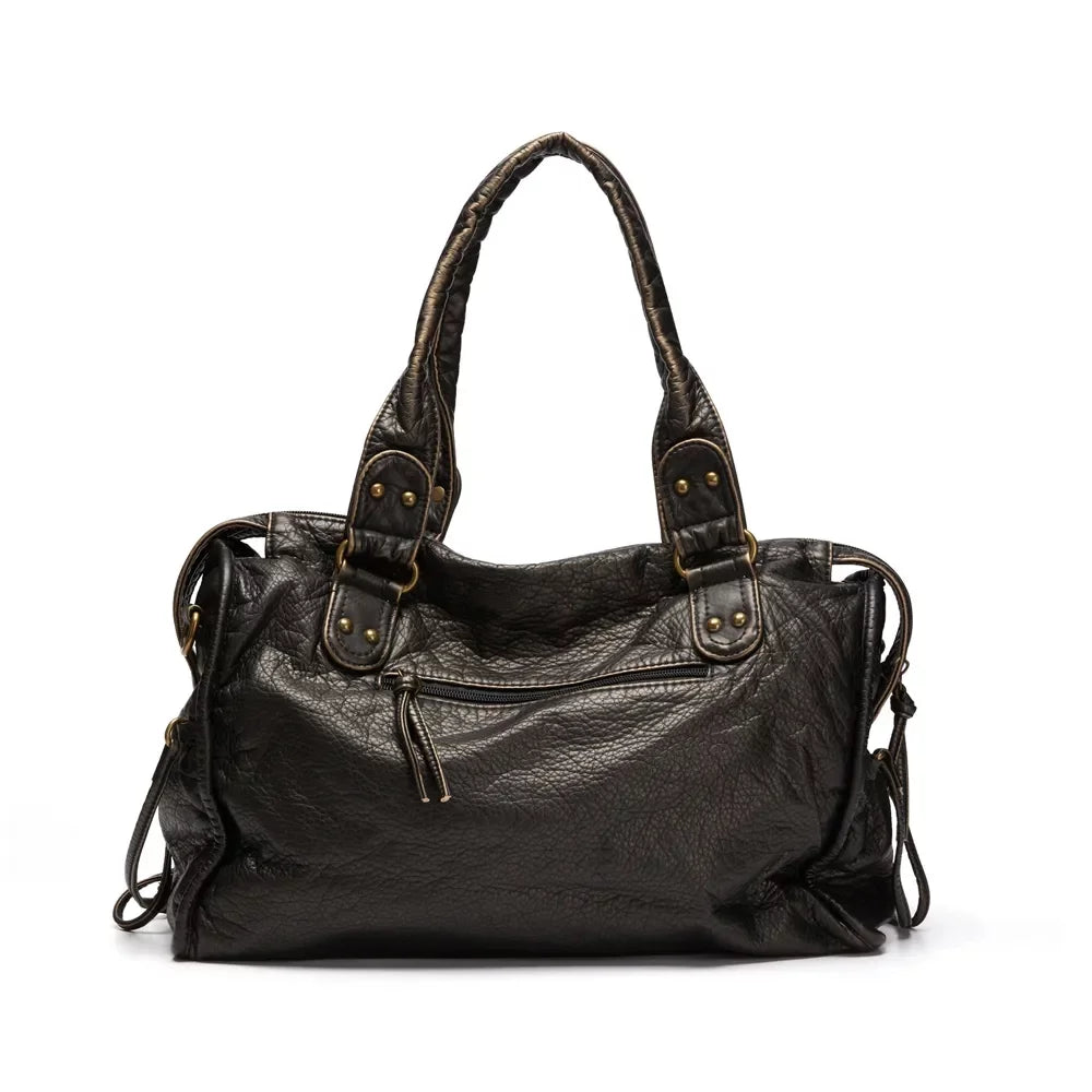 Washed Leather grade Women Handbag Capacity Vegan Office Tote Vintage Bag Bag Travel Shoulder Bag Bag Women Leather Large for Bag