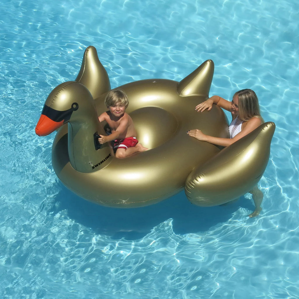 Float, Inflatable Gold Central Ride-On 75-Inch Swim Swimming Pool Swan Giant