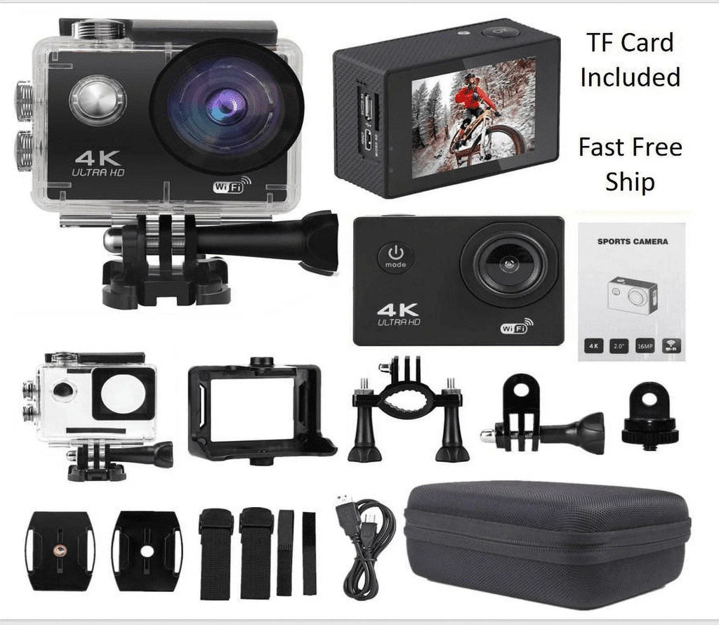 Waterproof, Under Camera HD Camera Included Carry TF 30M Battery, Action Sports 1080P Case Card,
