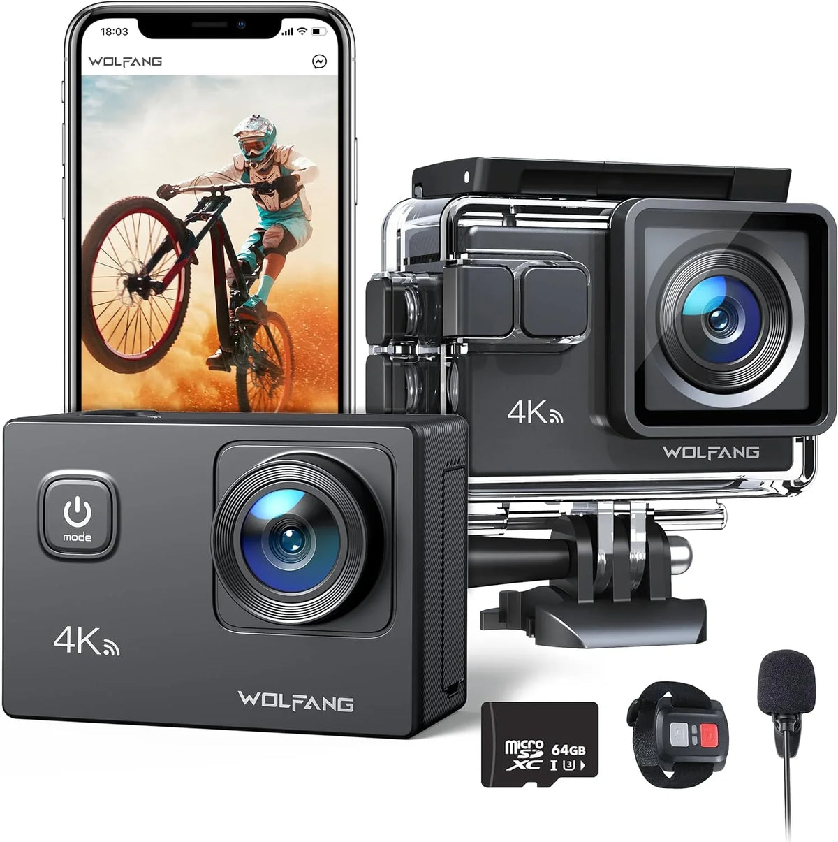 EIS WOLFANG WiFi Underwater Video 170� Cam Camera Action Camera Waterproof Camera Stabilization 20MP Action 40M 4K