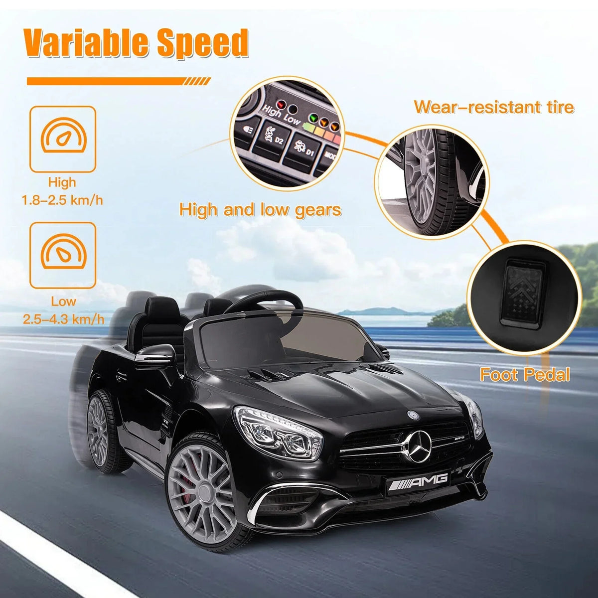 Kids - 12V Remote On with Electric SL65 AMG Licensed Ride Officially Car Benz Control