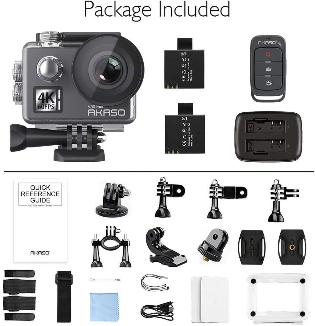 Touch Screen 4K AKASO Elite 2.0 Camera 8X Camera, Camera Underwater 131ft Accessories V50 and Action Zoom with EIS Sports Helmet 60fps