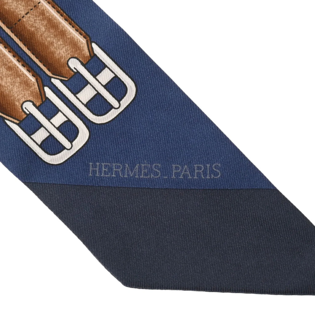 Pre-Owned Women's 100% Mario/Gold/Blanc Muffler JUMPING (Fair) Silk Scarf Twilly HERMES