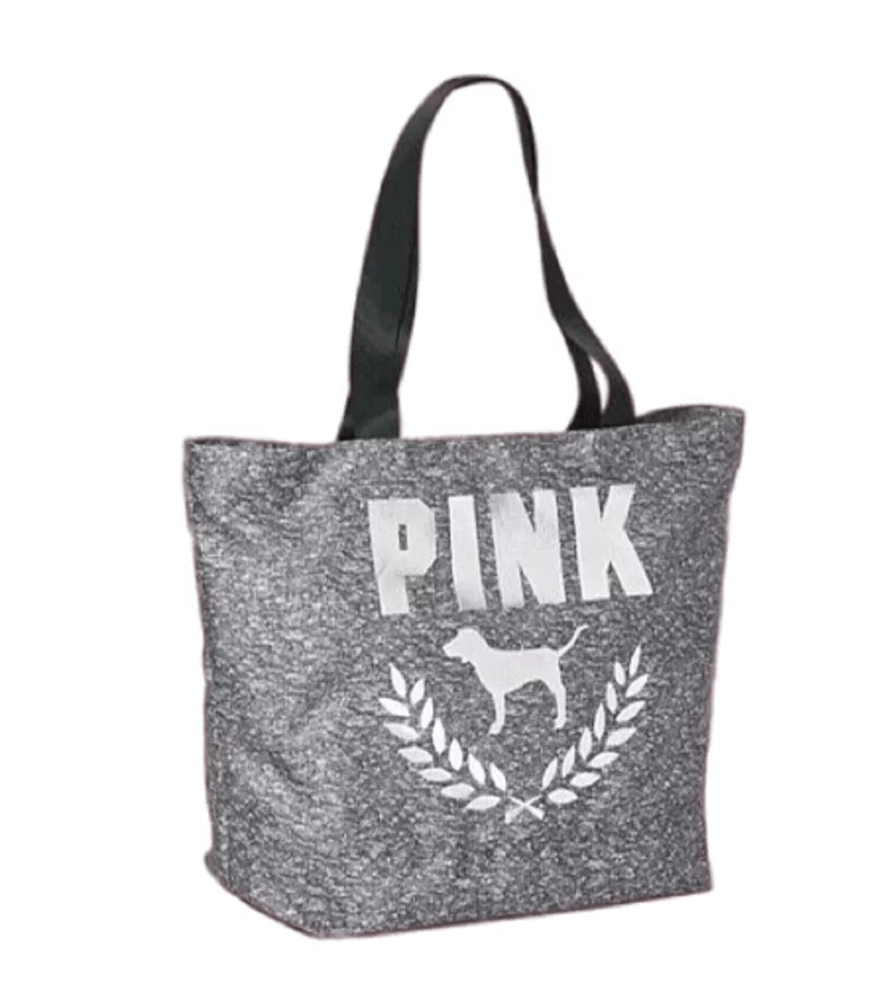 Pink Large NWT Gray/Black Secret Bag Weekender Victoria's Heathered Tote Canvas