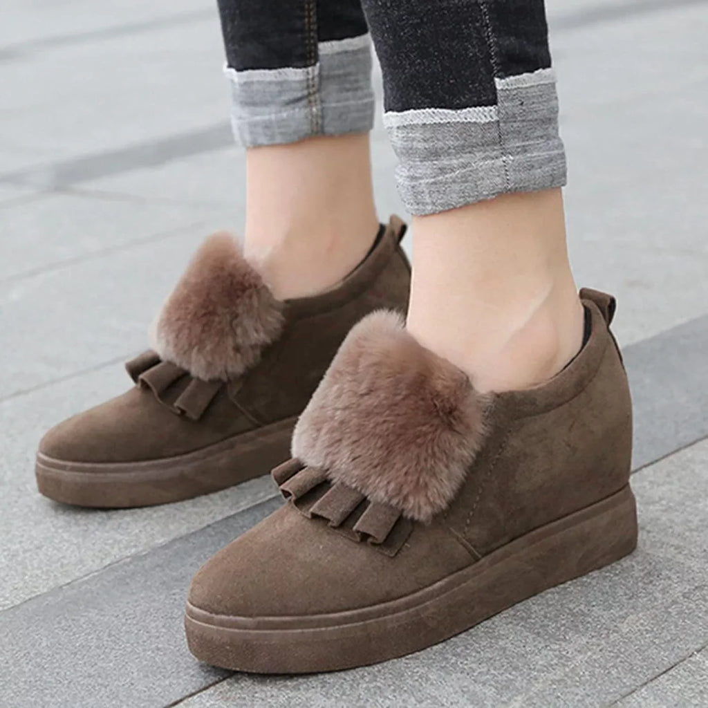Vintage Womens Embellished Autumn Furball Shoes Boots Boots Ankle Fashion Thicksoled Classic Wedges Winter Cotton