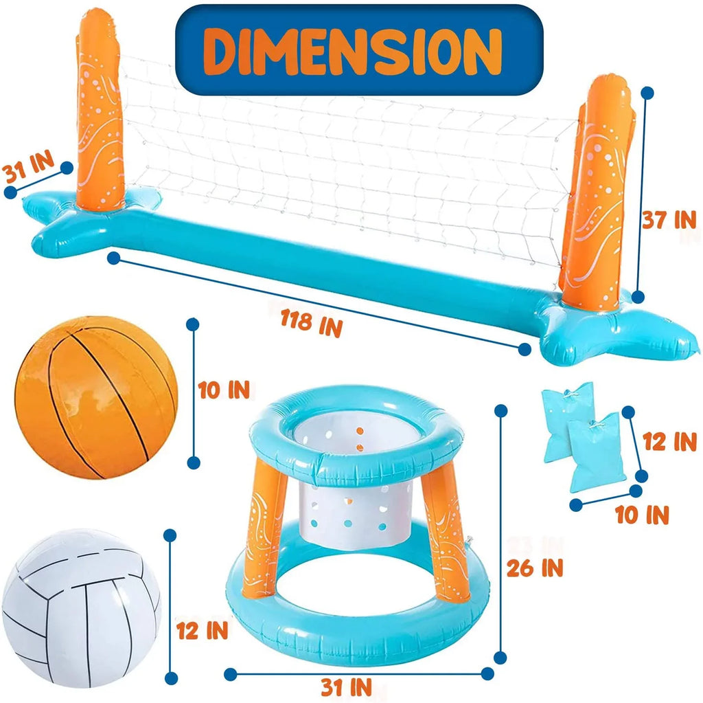 Ball, Court Net Blue Fun Marigold 2 exterior | Game Kids, Basketball Light Volleyball for Volleyball Pool Swimming Inflatable Basketball Adults, with & Family Hoops