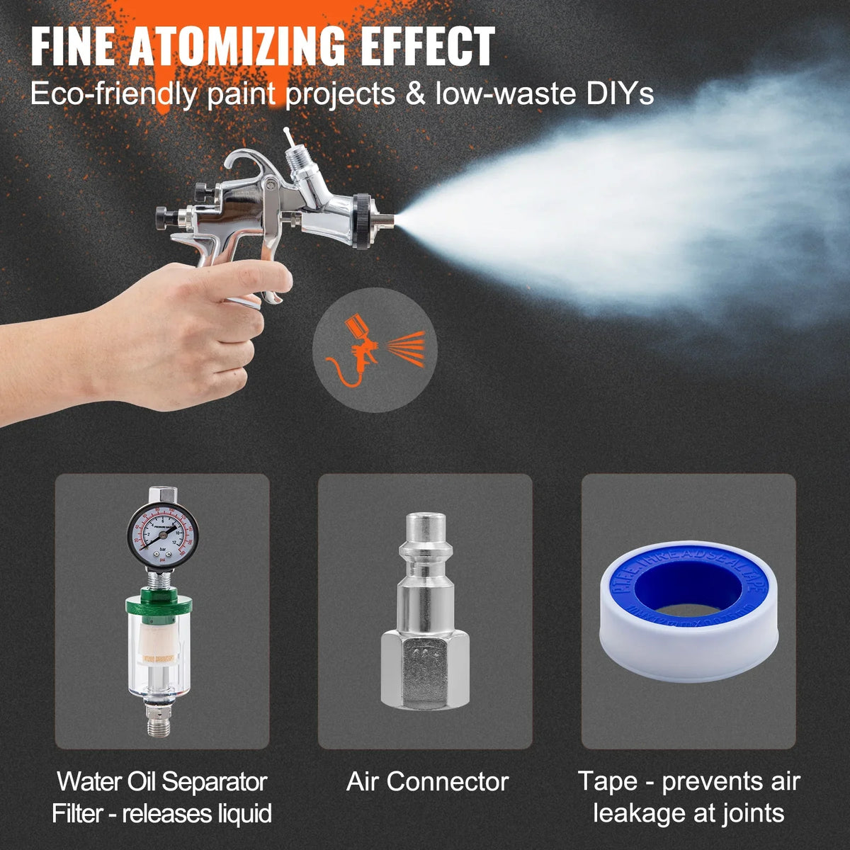 SKYSHALO Spray Gun, Steel Gravity Spray 1.8mm Nozzles, Auto 1.3mm Feed with Gun & Cup 1000cc 1.4mm Stainless Paint, Touch-Up Coat High Primer, Automotive for Clear/Top HVLP Performance Aluminum