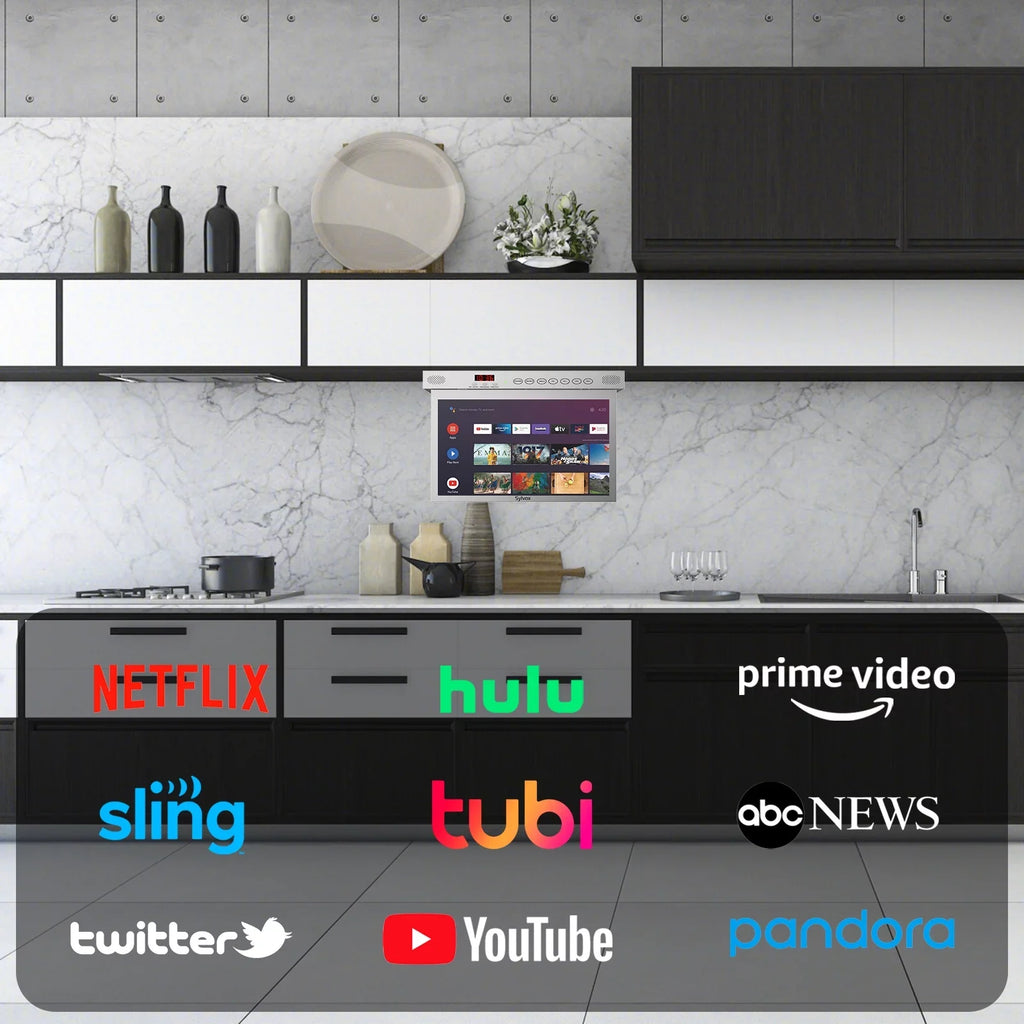 Support Smart Android Bluetooth(Silver） Kitchen WiFi Built-in Under TV inch TV, TV, 15.6 Smart SYLVOX Play, 1080P Cabinet Assistant FHD