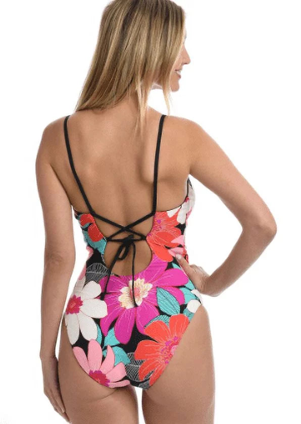 Plunge La Swimsuit, Women's Piece Full Multi//in Blanca One Bloom, Knot 6 Front
